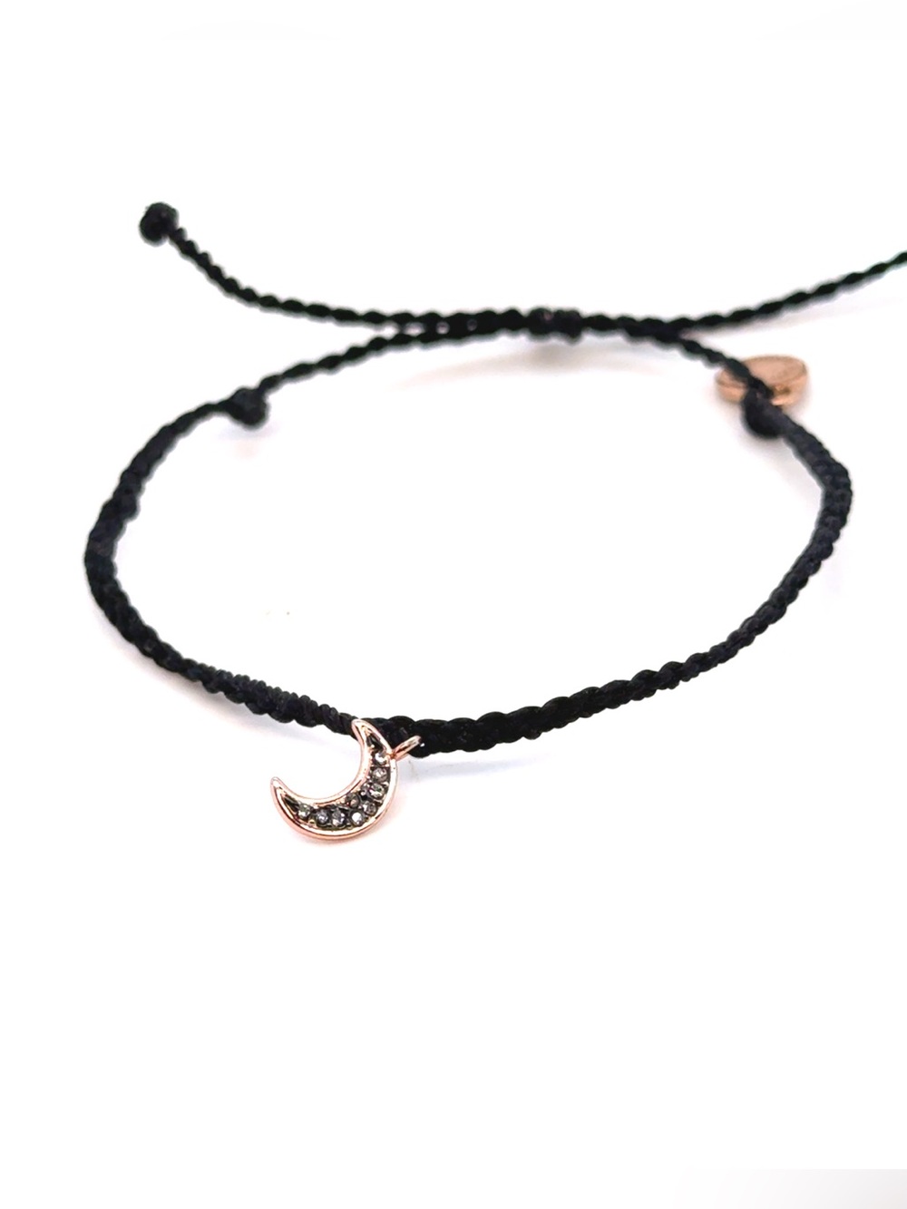 Pura Vida Black Braided Bracelet with Rose Gold Moon Charm
